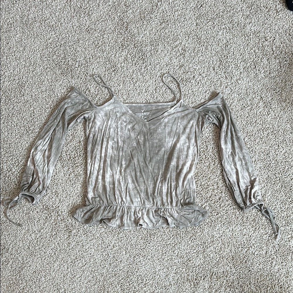 Women's Greenish-Gray Cold Shoulder Top